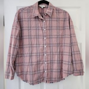 Lucky Brand Corduroy Pink and Grey Plaid Top Size Small